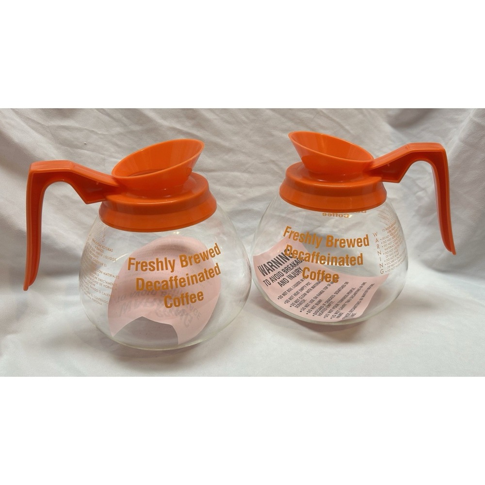 Bloomfield Decaf Orange Handle Glass Coffee Pots Lot of Two New